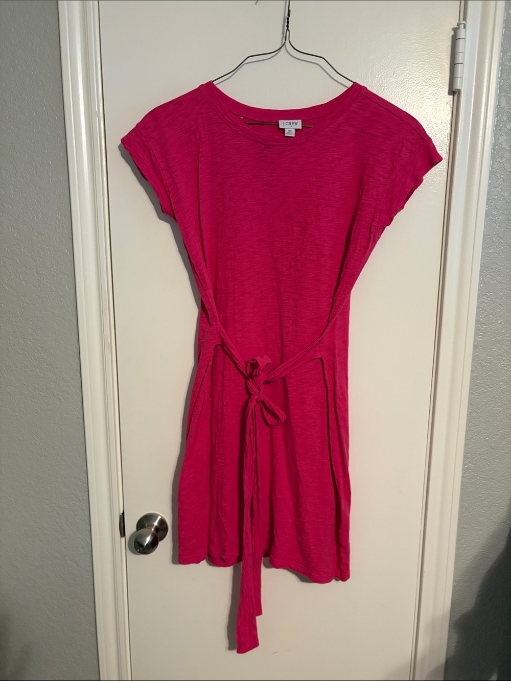 J. Crew Hot Pink Tie-Waist Short-Sleeve T-Short Shift Dress